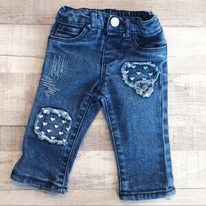 Arizona Blue Baby Girl Heart Patch Jeans, 3 months